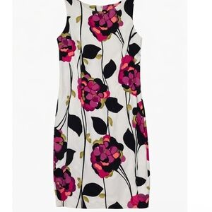 AGB White A-Line Skirt with Pink Floral and Black Leaves